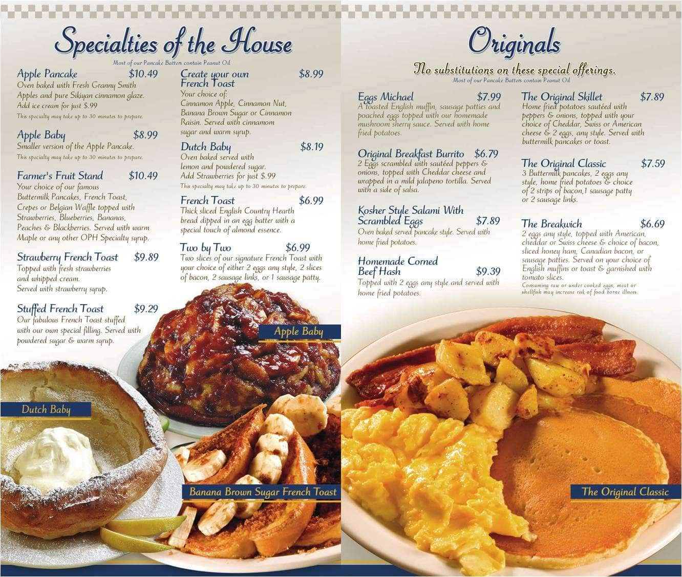 The Original Pancake House A Miami Foto Del Menu Con Prezzi 