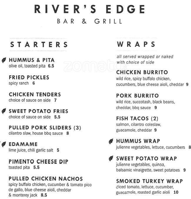River's Edge Menu, Menu for River's Edge, Moores Chapel, Charlotte
