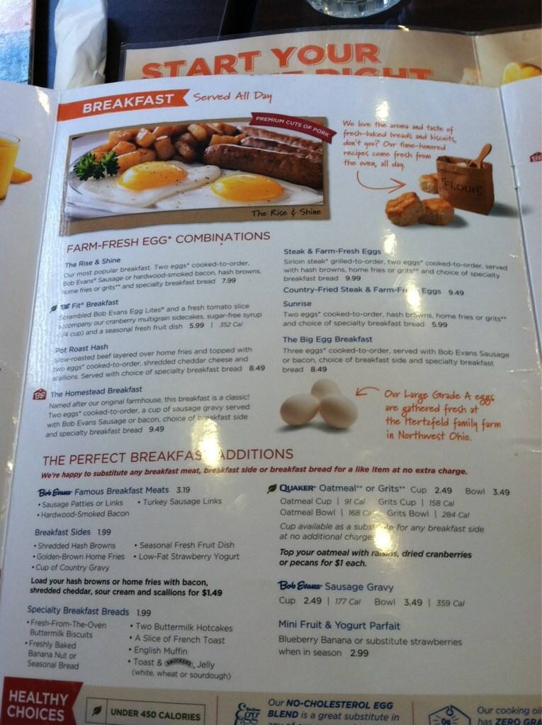 Bob Evans Menu Menu For Bob Evans Niagara Falls Buffalo Urbanspoon