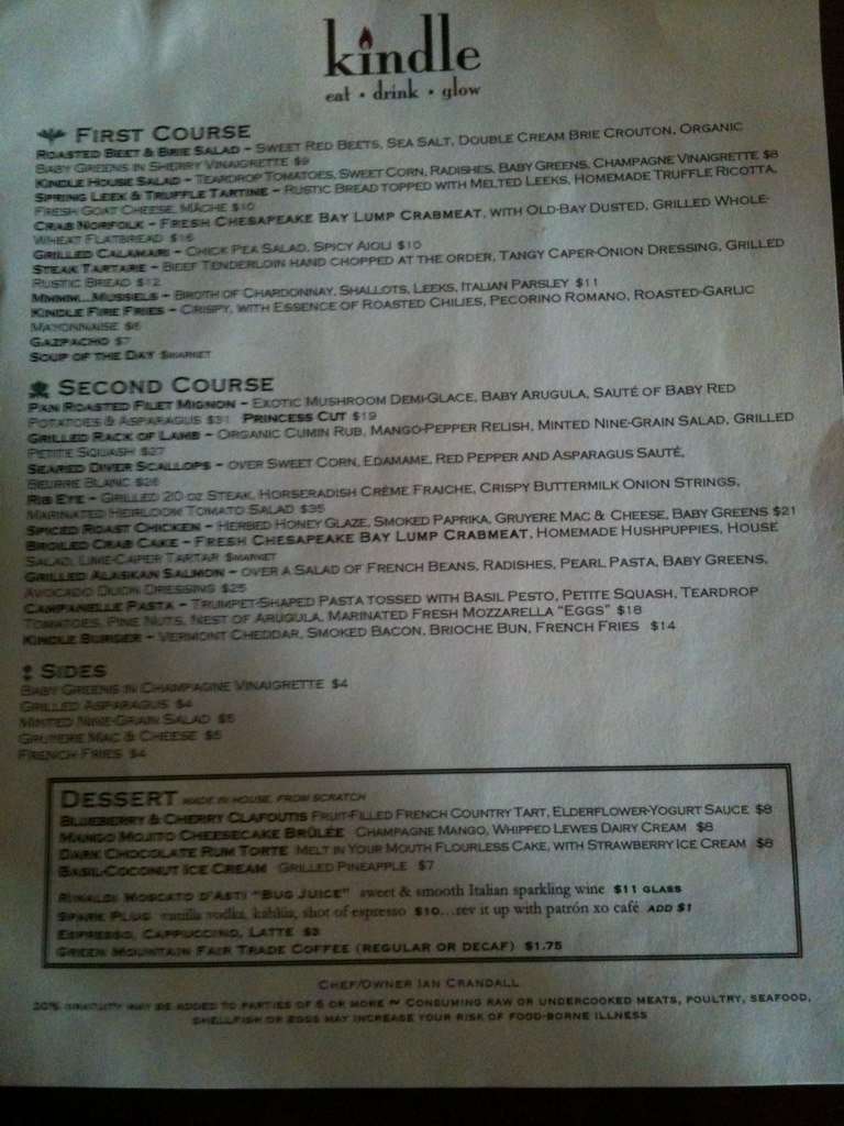 Kindle Menu, Menu untuk Kindle, Lewes, Lewes Urbanspoon/Zomato