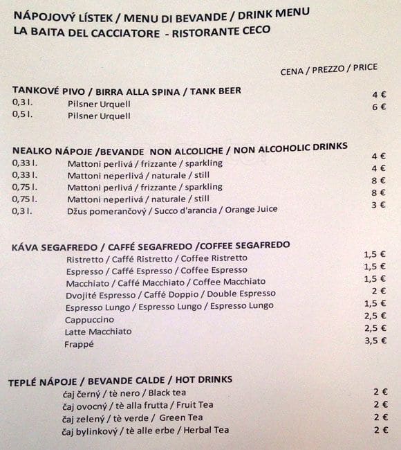 Menu di La Baita del Cacciatore 