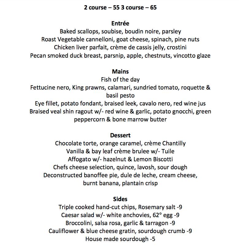 One Fifty menu