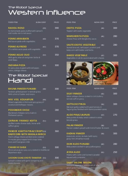 Menu at The Robot Restaurant: India's first AI Based Robotic Restaurant ...