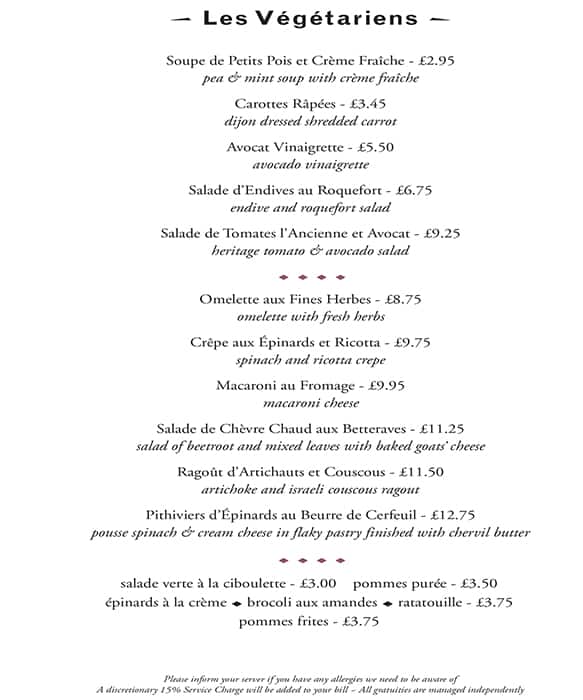 Menu at Brasserie Zédel pub & bar, London, 20 Sherwood St