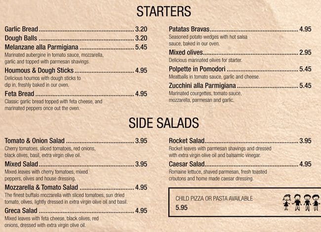 Menu for Bellinis, Mortlake, London