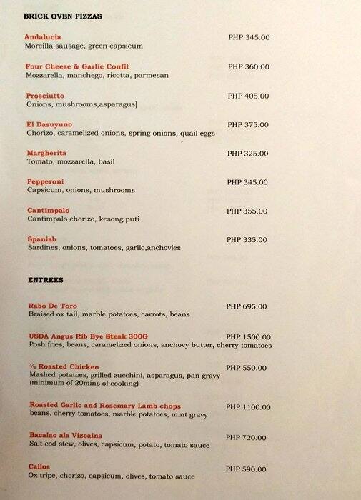 Menu at Pastor's Gastro Pub, Pasay