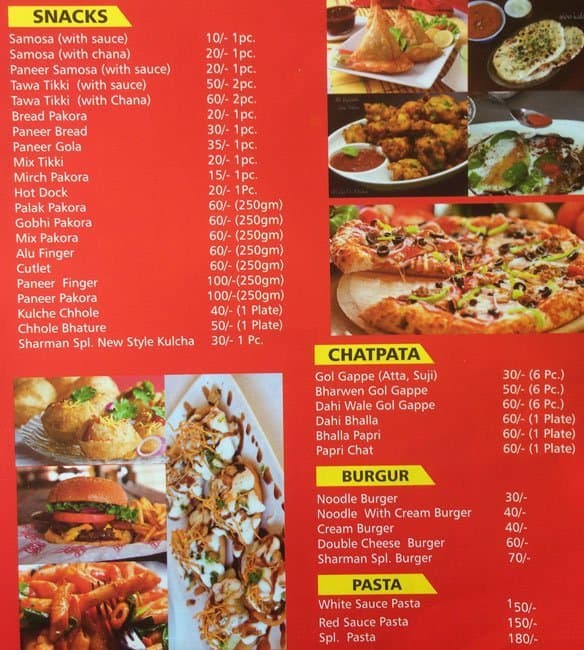 Sharman Jain Food Menu, Menu for Sharman Jain Food, VIP Road, Zirakpur