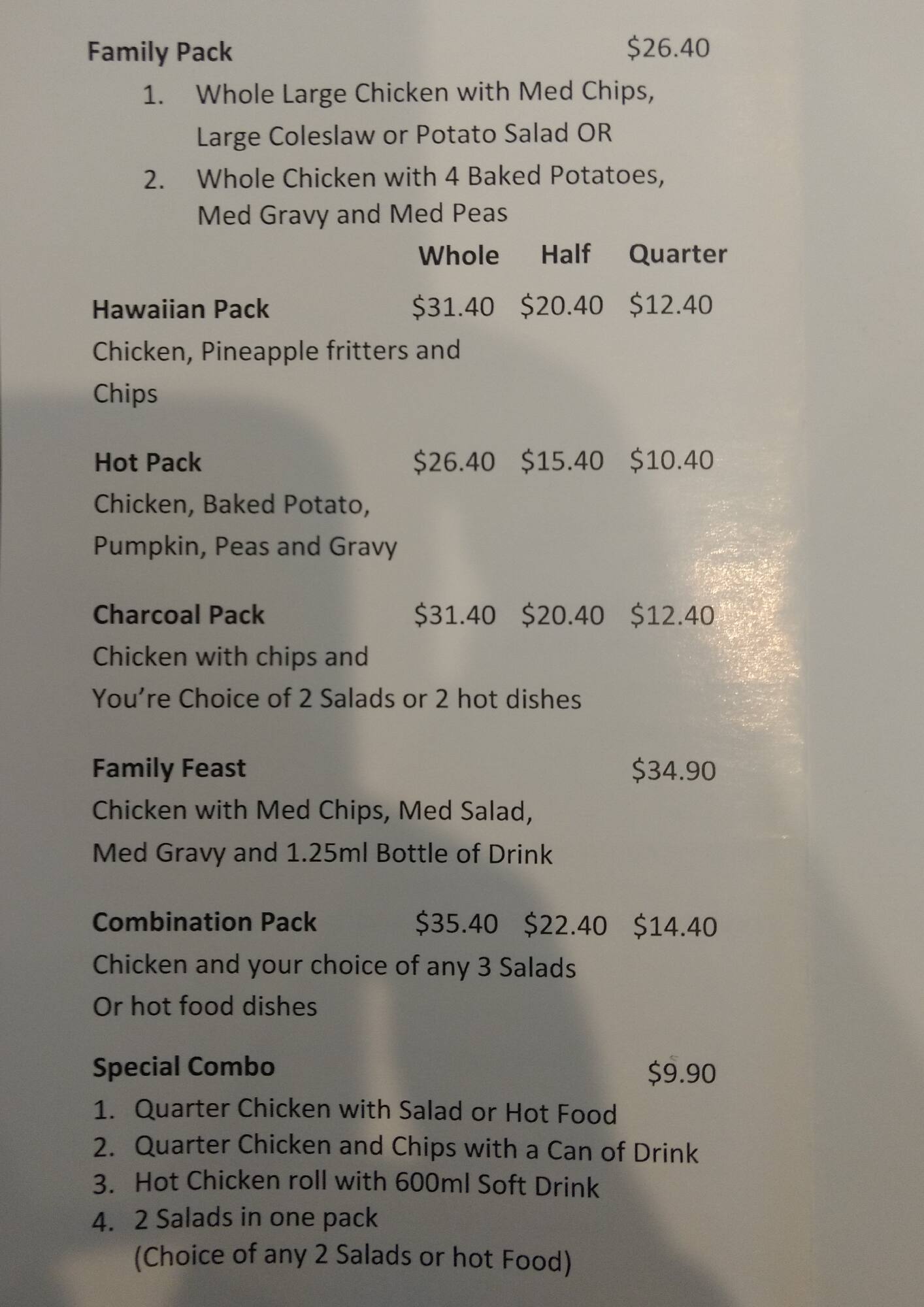 Menu at Pennant Hills Gourmet Charcoal Chickens & Salads fast food