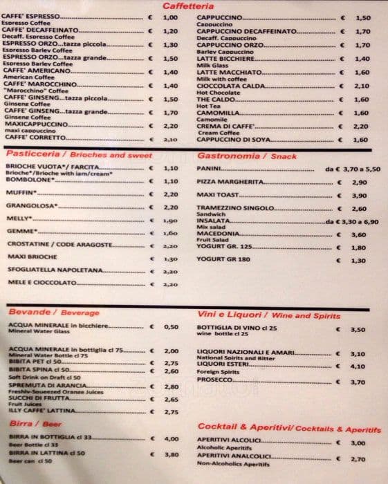 Menu at Chef Express pub & bar, Rome, Via Marsala