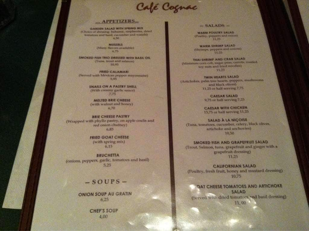 Café Cognac Menu, Menu for Café Cognac, Hull, Gatineau