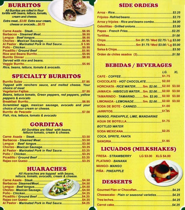 Menu at Super Jalapeno Grill restaurant, Chicago