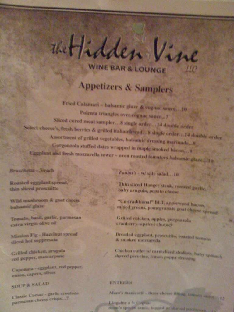 The Hidden Vine Wine Bar & Bistro Menu Urbanspoon/Zomato