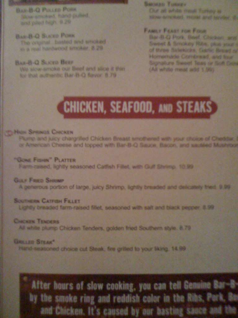 Menu at Sonny's BBQ, Fort Walton Beach