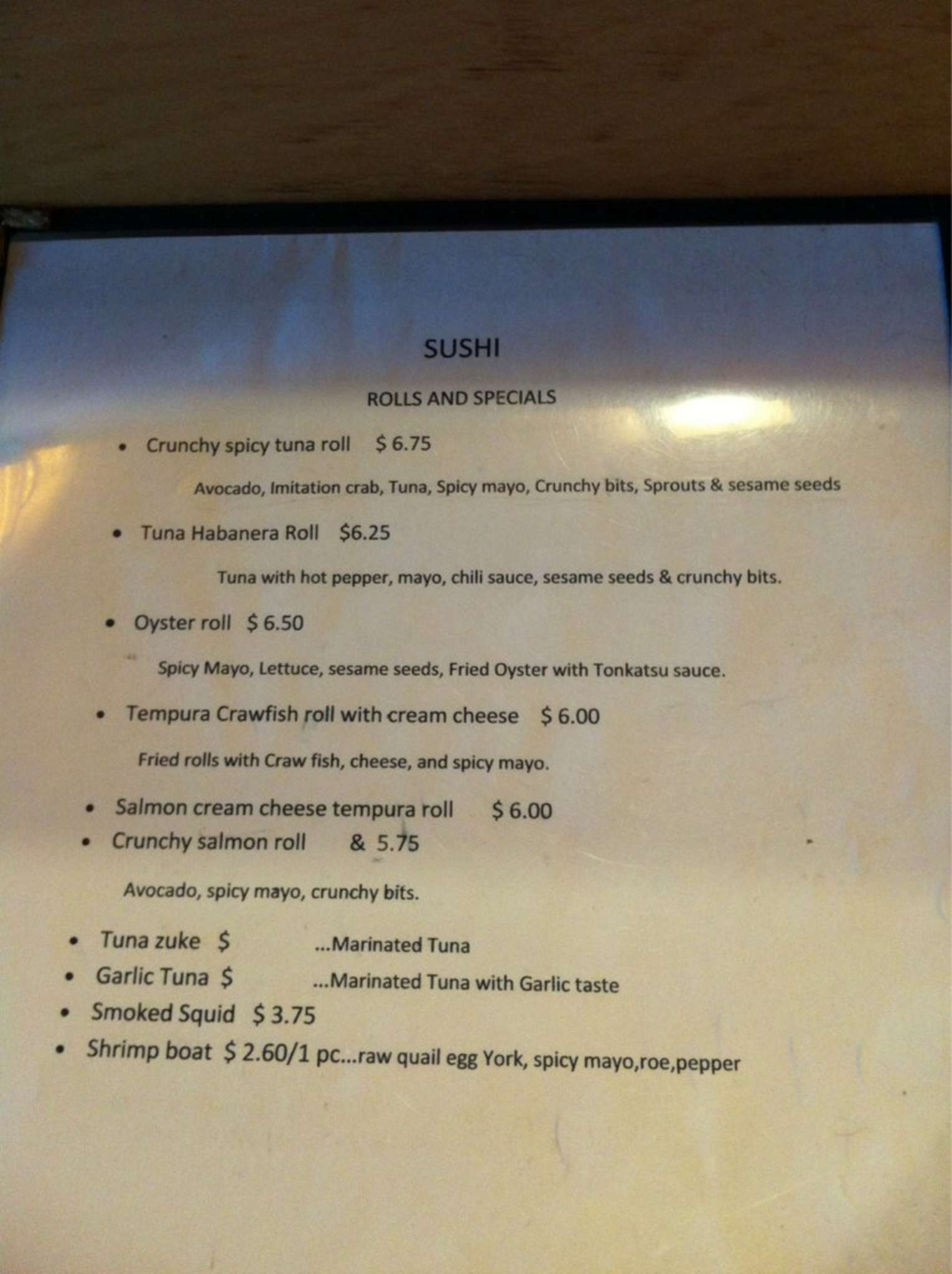 Menu at Banzai Japanese Restaurant, Mobile