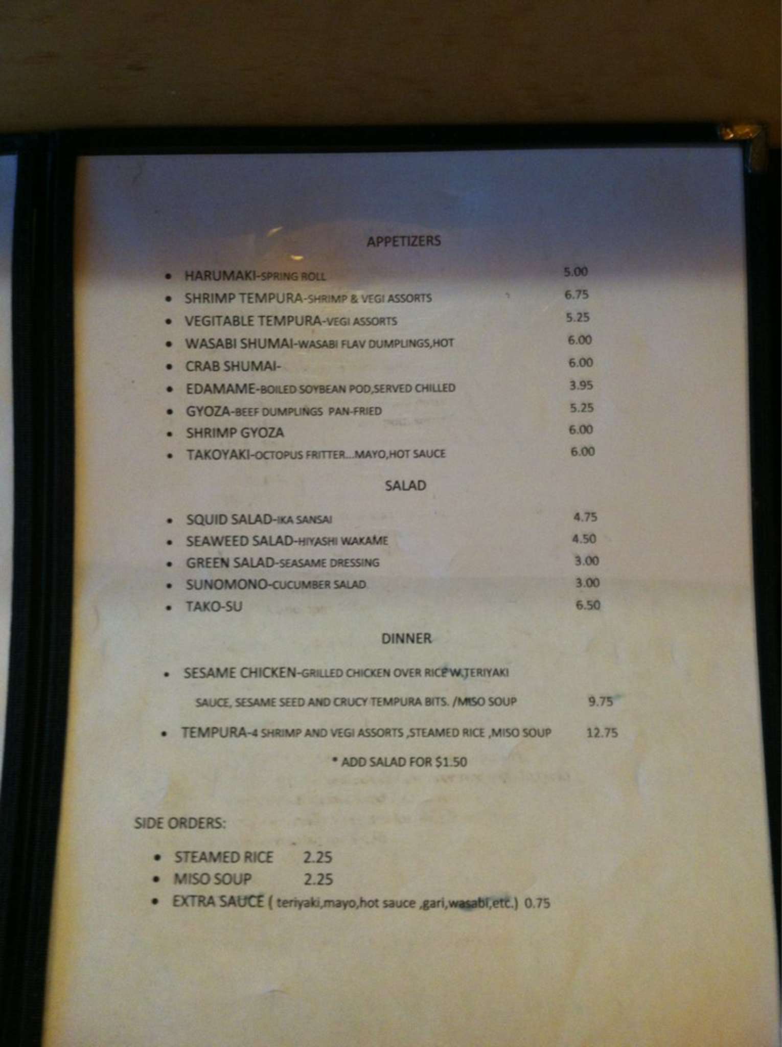 Menu at Banzai Japanese Restaurant, Mobile