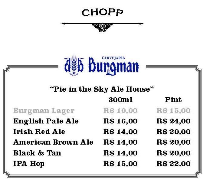 Pie in the Sky Menu, Menu de Pie in the Sky, Perdizes, São Paulo