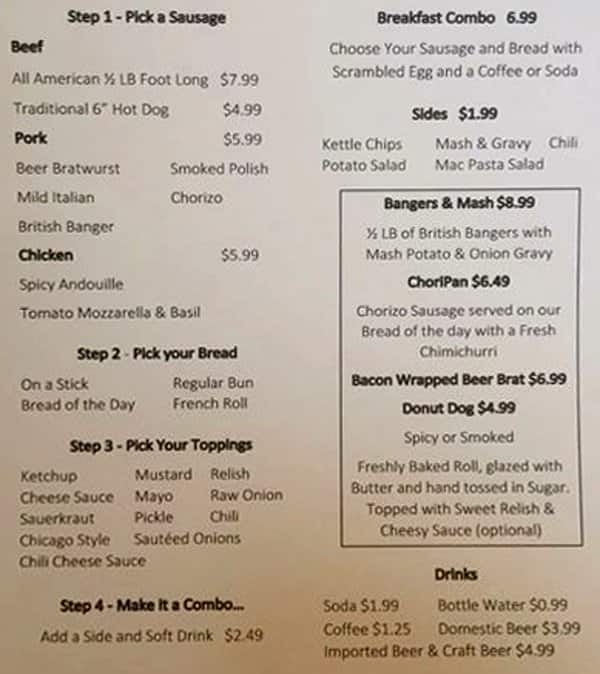 Sausage Shack Menu, Menu for Sausage Shack, Altamonte Springs, Orlando