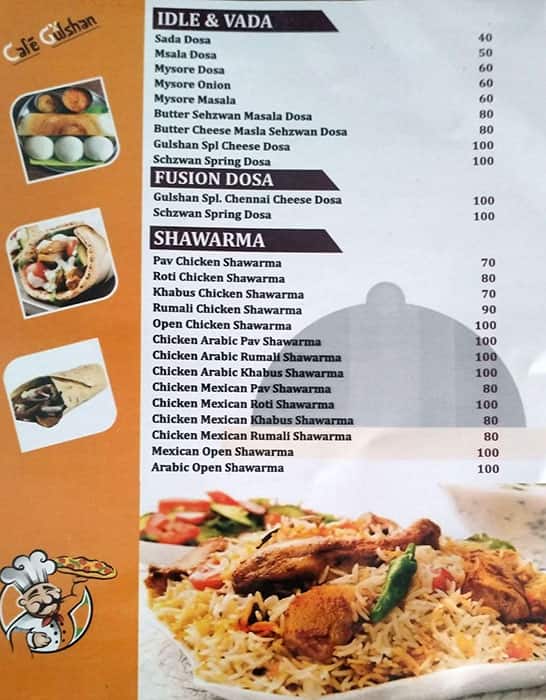 Menu of Cafe Gulshan Hotel, Kandivali West, Mumbai