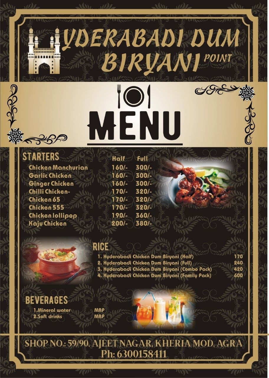 Menu At Hyderabadi Dum Biryani Point, Agra