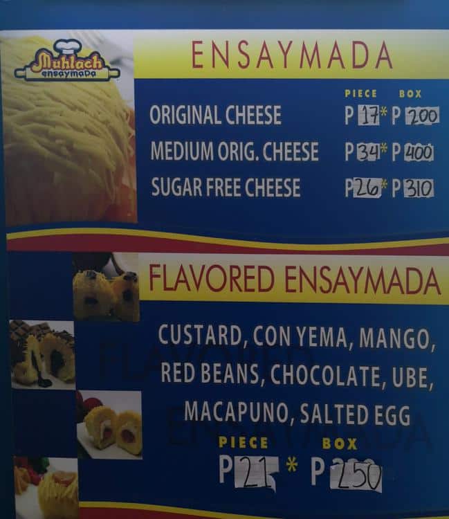 Menu at Muhlach Ensaymada restaurant, Mandaluyong, SM Cubao