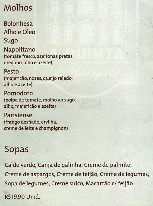 A Quinta do Marquês cardápio