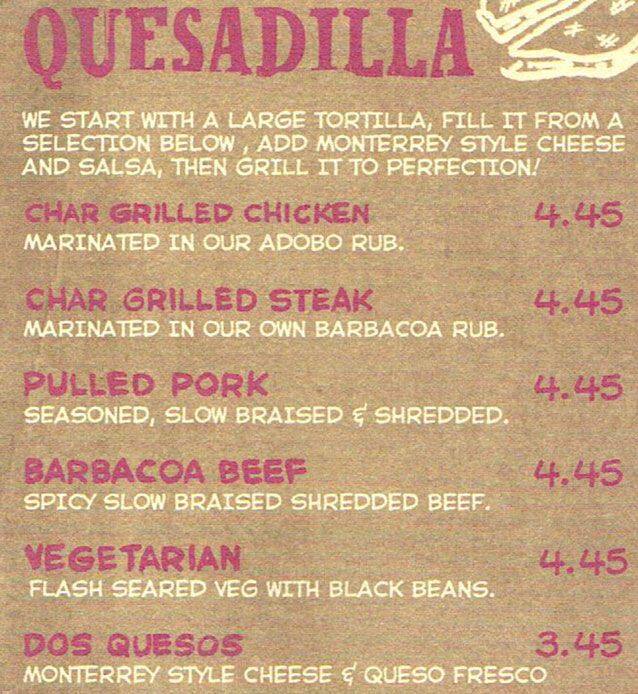 Pinto menu