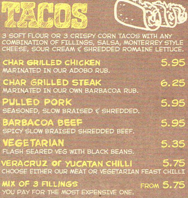 Pinto menu