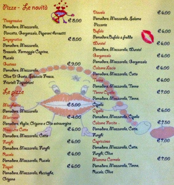 Menu di Pizzeria La Spigolatrice di Sapri 