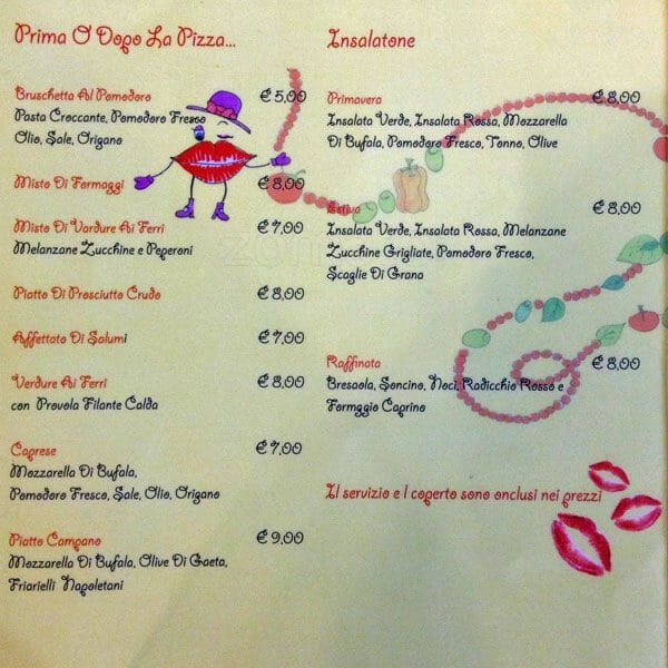 Menu di Pizzeria La Spigolatrice di Sapri 