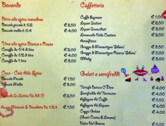 Menu di Pizzeria La Spigolatrice di Sapri 