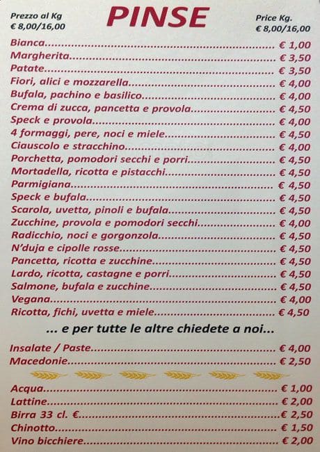 Pinsere Menu Menu For Pinsere Veneto Roma