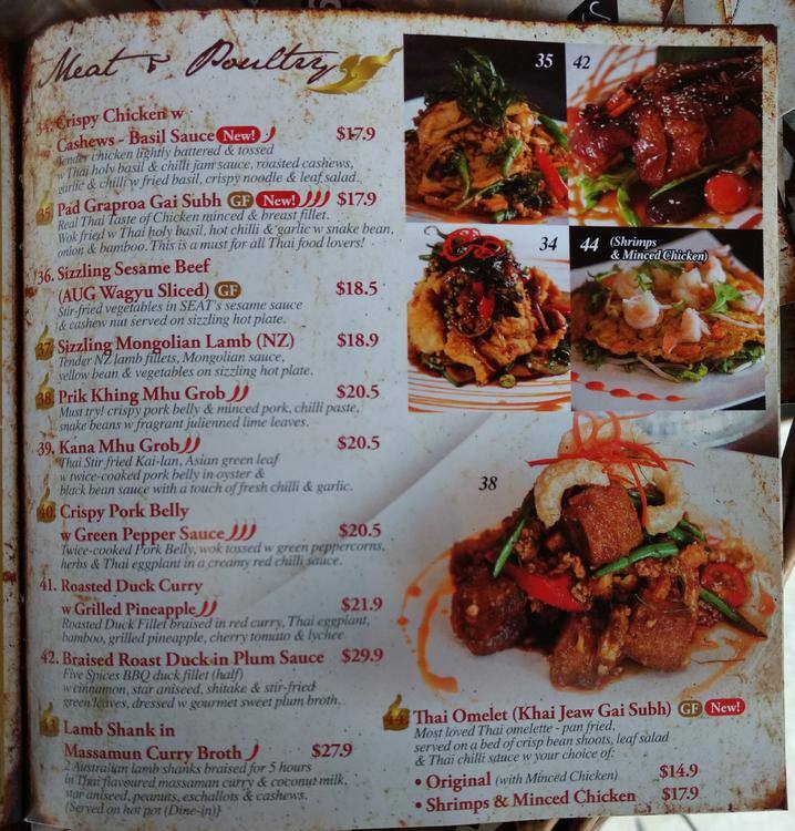 Menu at The Seat restaurant, Pennant Hills, 1/98 Yarrara Rd