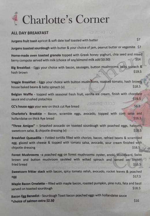 Charlotte's Corner Menu, Menu for Charlotte's Corner, Blackburn