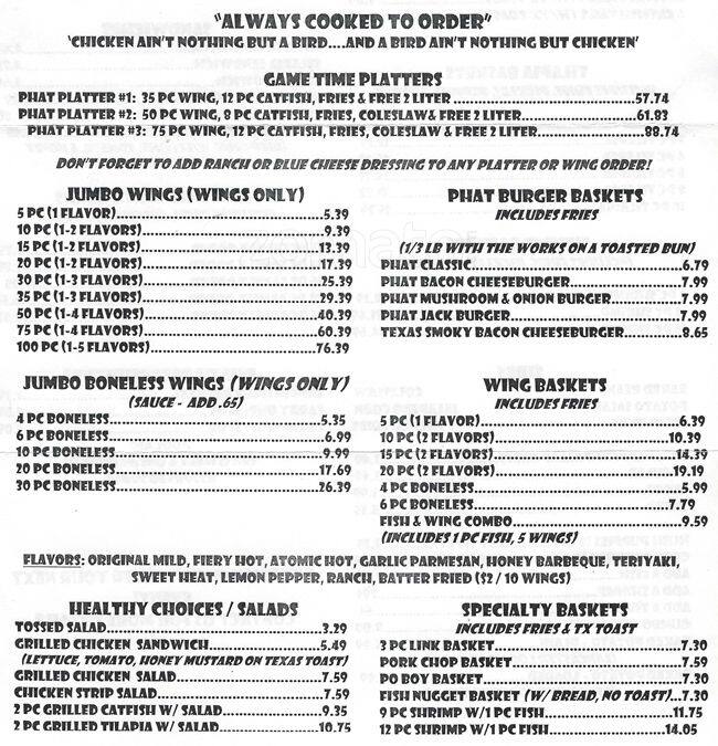 Menu at Phat Matt's pub & bar, DeSoto