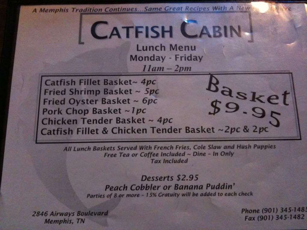 Catfish Cabin Menu Menu For Catfish Cabin South Memphis Memphis