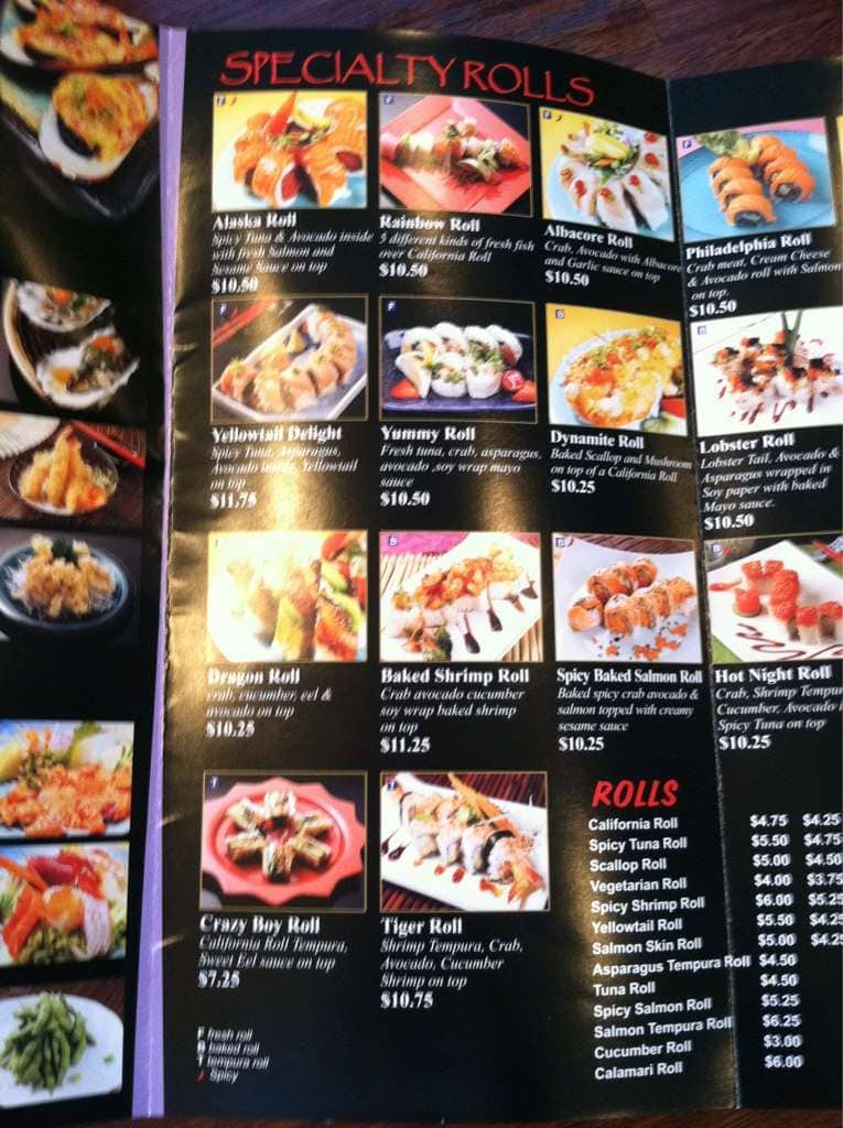 Menu at Mika Sushi restaurant, Camarillo