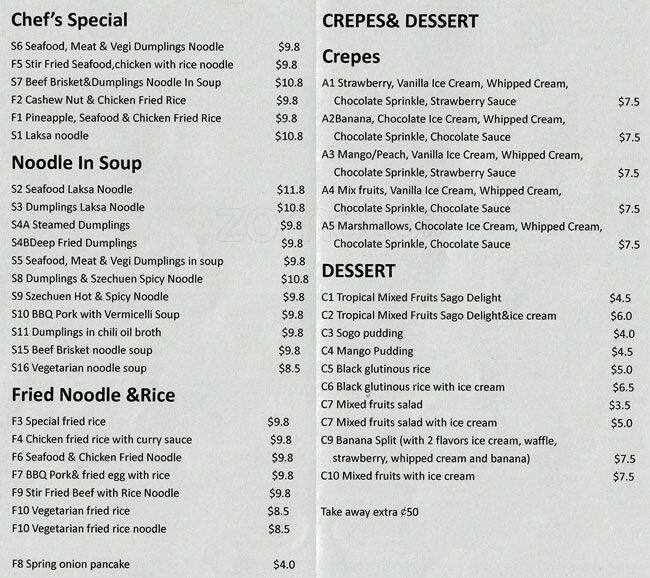Jack's Noodle Menu, Menu for Jack's Noodle, Mawson Lakes, Adelaide