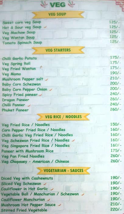 Great Wall Menu Menu For Great Wall Besant Nagar Chennai