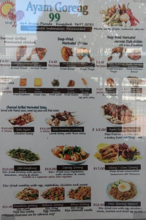 Ayam Goreng 99 Menu, Menu for Ayam Goreng 99, Kingsford, Sydney