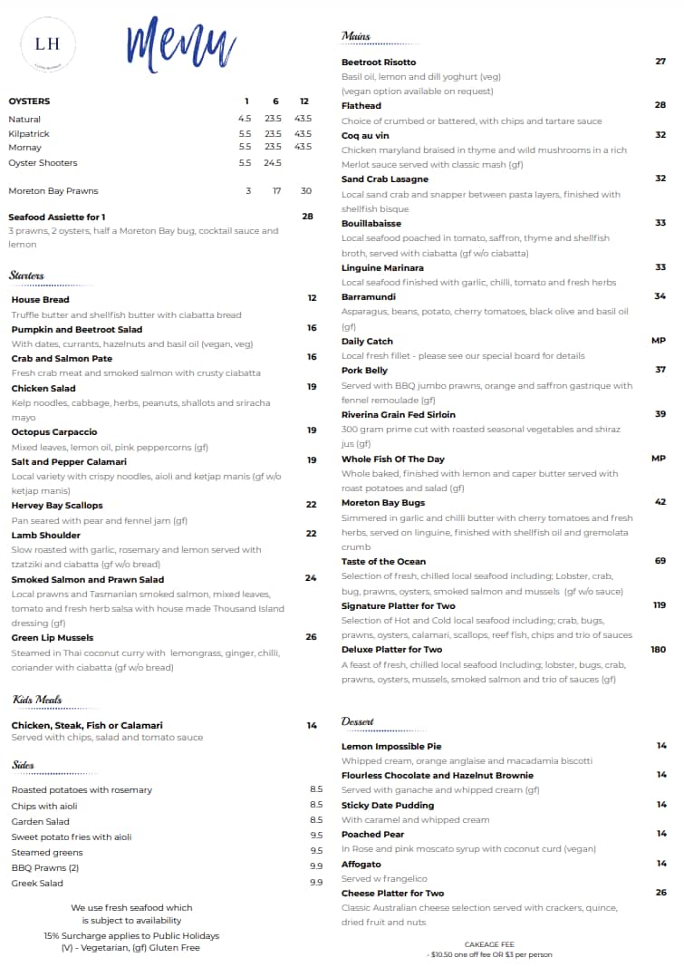 Menu at The Lighthouse Restaurant, Cleveland