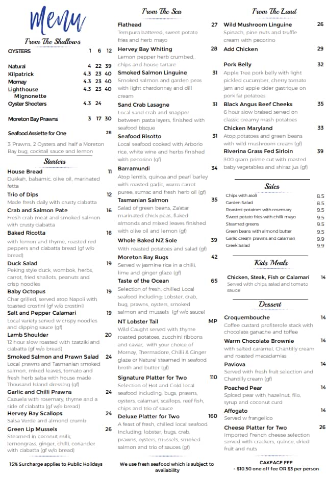 The Lighthouse Restaurant Menu Urbanspoon/Zomato