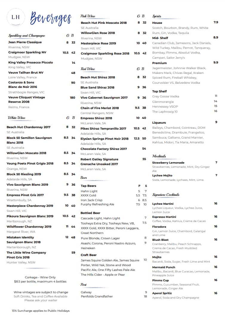 Menu at The Lighthouse Restaurant, Cleveland