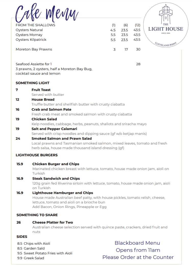 Menu at The Lighthouse Restaurant, Cleveland Menu at The Lighthouse Restaurant, Cleveland