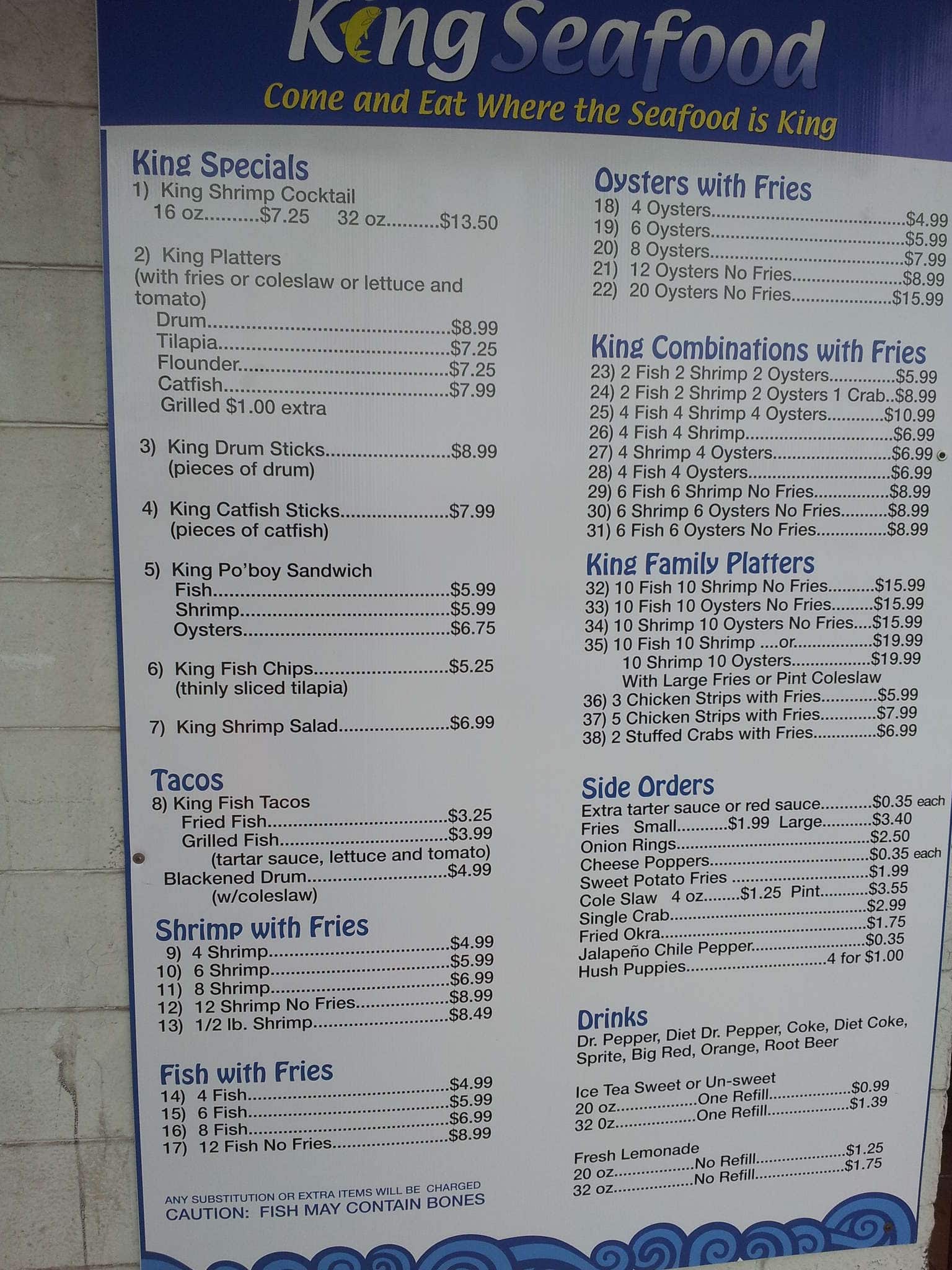 Catfish King Restaurant Menu Menu For Catfish King