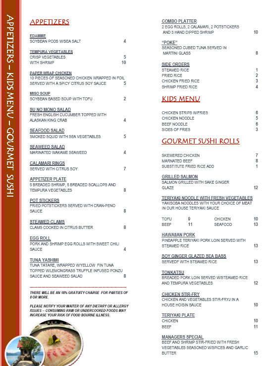 Menu at Blue Hashi restaurant, Idaho Falls