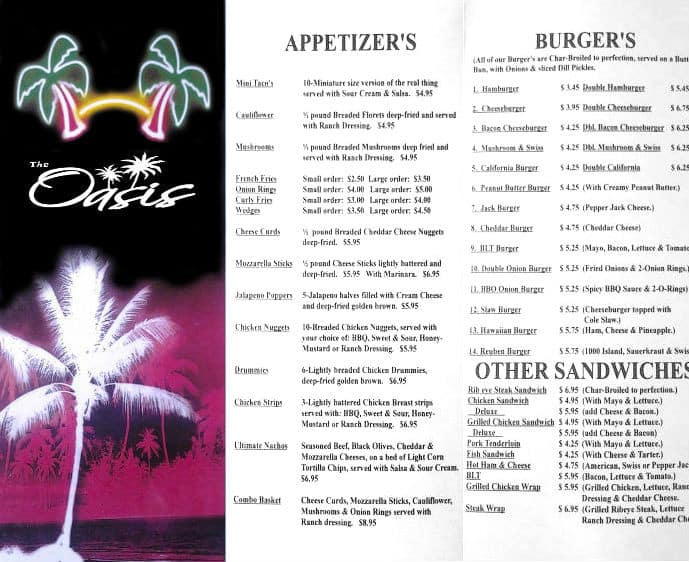 Oasis Bar & Grill Menu, Menu for Oasis Bar & Grill, Austin, Austin ...