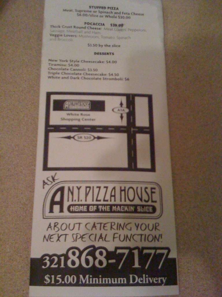 A New York Pizza House Menu