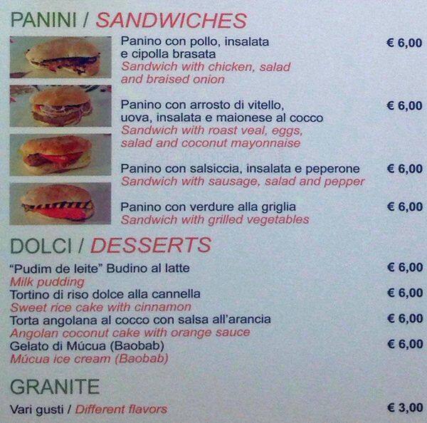 Menu di Kitaba - Angola Experience 