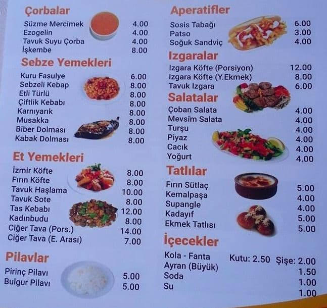 yemek menüsü örnekleri