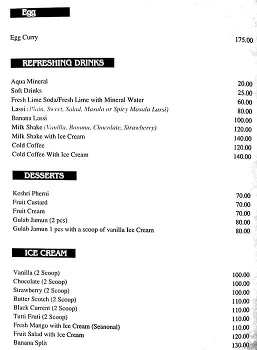 Menu of Bawarchi, Majra, Dehradun